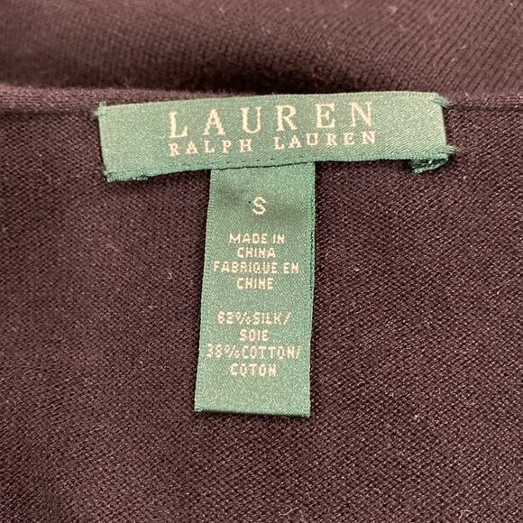 Lauren Ralph Lauren ruffle neck Black sweater Silk and Cotton Blend Size Small - Picture 10 of 13